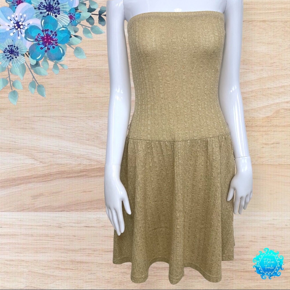 Free People Anthro Gold Strapless Sweater Dress, S